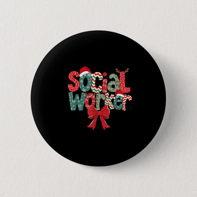 Christmas Social Worker Retro Xmas Tis The Season  Button (Front)