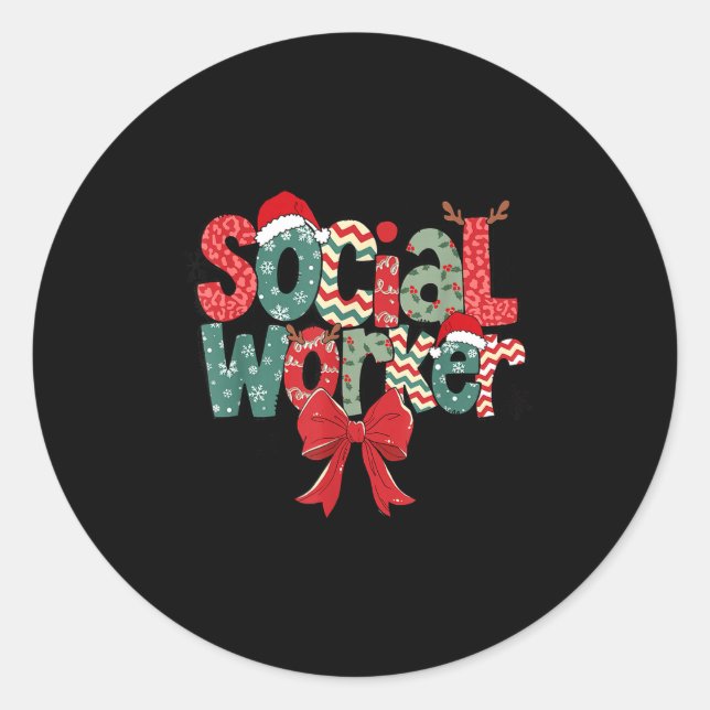 Christmas Social Worker Retro Xmas Tis The Season  Classic Round Sticker (Front)