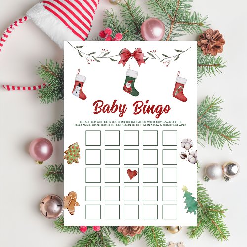 Christmas Sock Baby Shower Baby Bingo Games Card