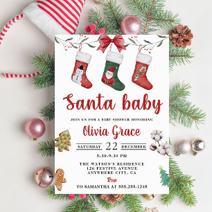 Christmas Sock Baby Shower Party Invitation