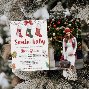 Christmas Sock Baby Shower Party Photo Invitation