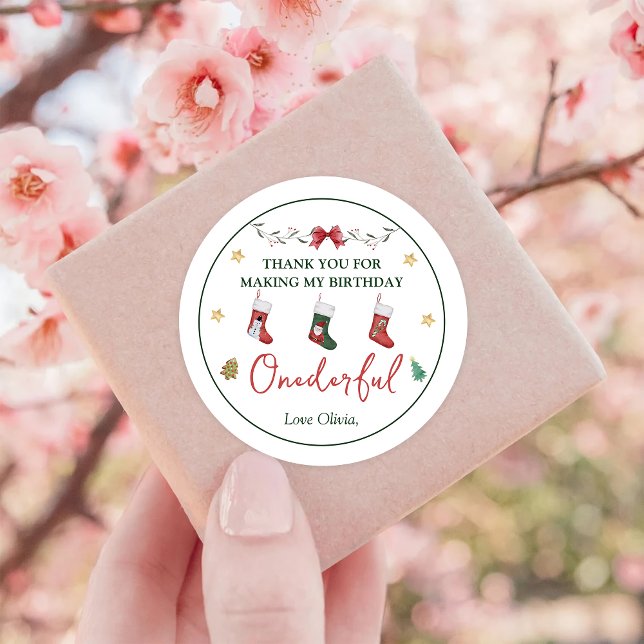 Christmas Sock Birthday Classic Round Sticker (Creator Uploaded)