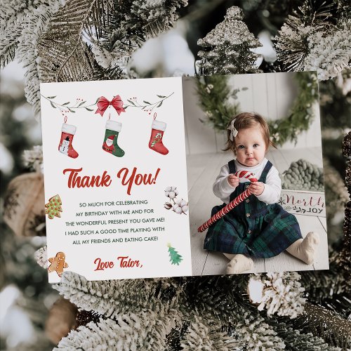 Christmas Sock Birthday Party Thank You Card Photo