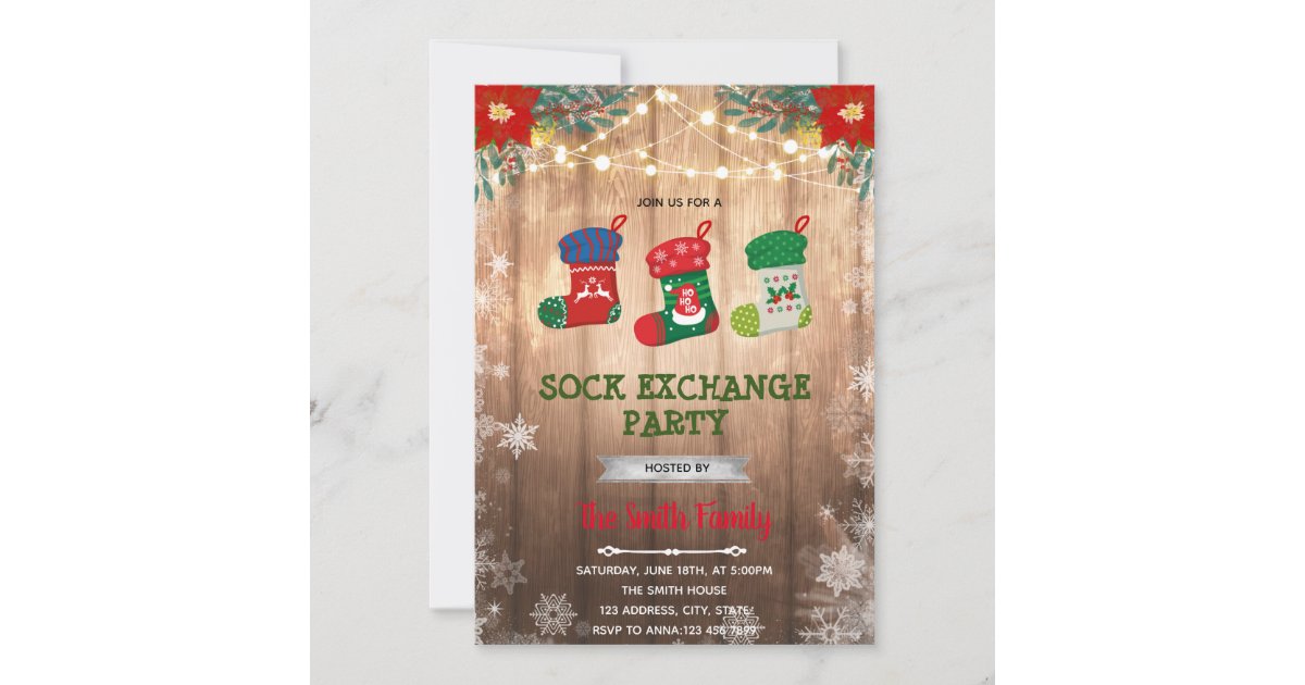 Christmas sock exchange invitation Zazzle