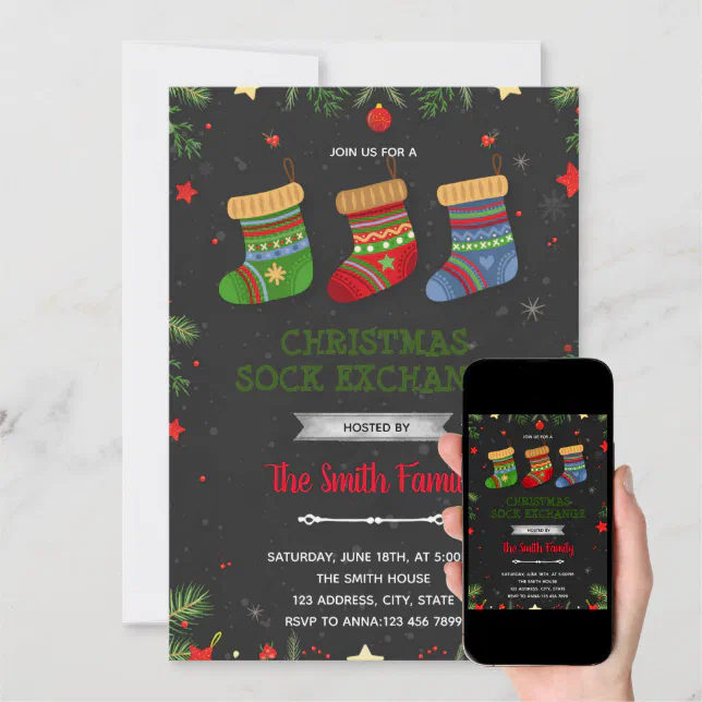Christmas sock exchange party Invitation Zazzle