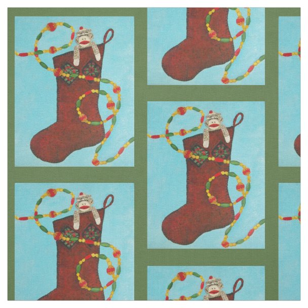 Adorable christmas sock monkey fabric zazzle