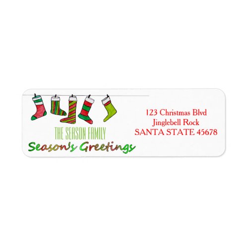 Christmas sockings  Seasons Greetings Label