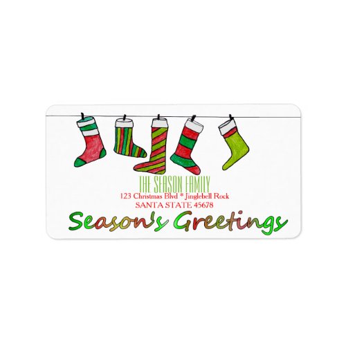 Christmas sockings  Seasons Greetings Label
