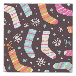 Christmas socks and snowflakes: vintage pattern faux canvas print