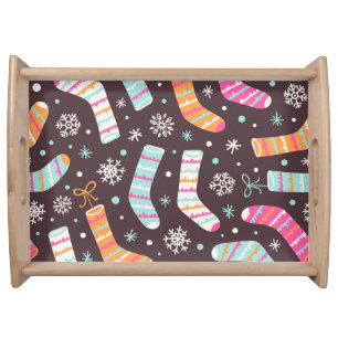 Christmas socks and snowflakes: vintage pattern serving tray