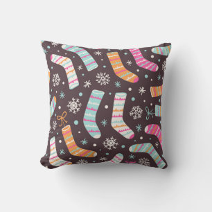 Christmas socks and snowflakes: vintage pattern throw pillow