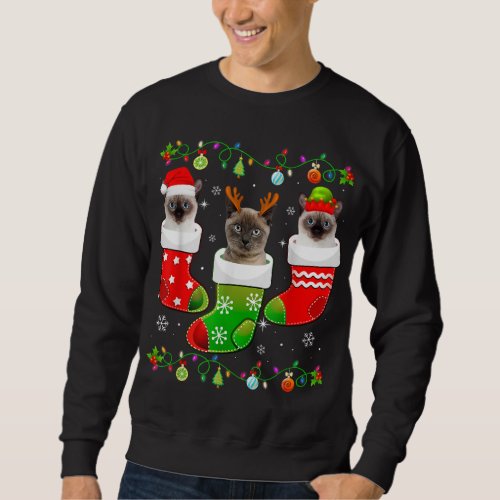 Christmas Socks Funny Siamese Cat Lover Xmas Light Sweatshirt