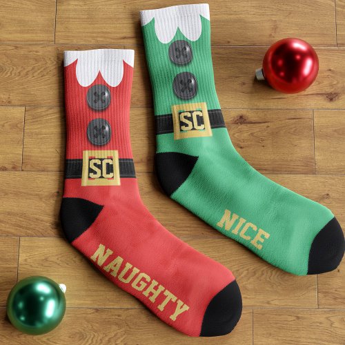 Christmas Socks Naughty Red Nice Green Festive