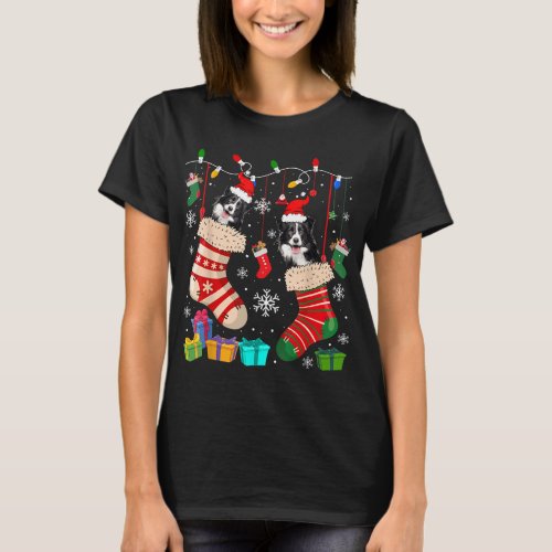 Christmas Socks Pajama Border Collie Dog Puppy Lov T_Shirt