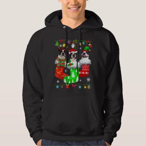 Christmas Socks Pajama Boston Terrier Dog Puppy Lo Hoodie