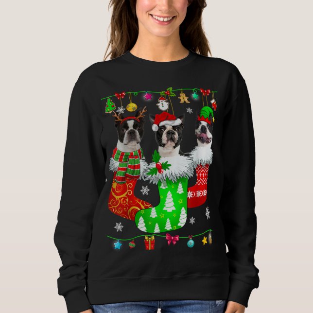 Christmas Socks Pajama Boston Terrier Dog Puppy Lo Sweatshirt (Front)