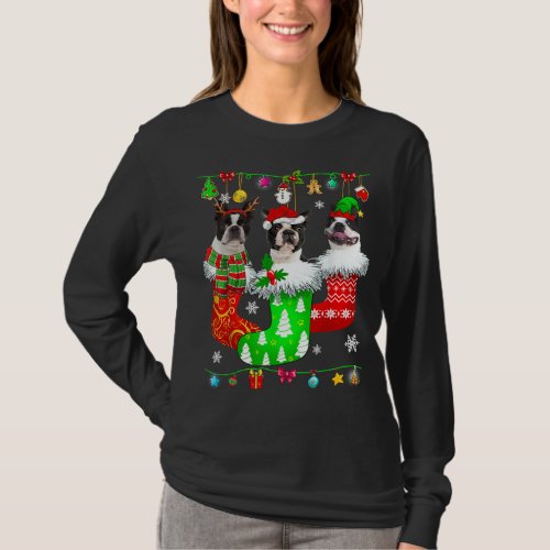 Christmas Socks Pajama Boston Terrier Dog Puppy Lo T_Shirt