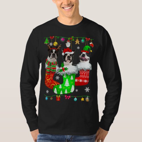 Christmas Socks Pajama Boston Terrier Dog Puppy Lo T_Shirt