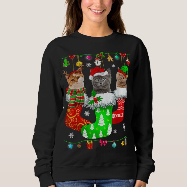 Christmas Socks Pajama Cat Kitten Lover Cat Mom Ca Sweatshirt (Front)