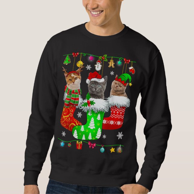 Christmas Socks Pajama Cat Kitten Lover Cat Mom Ca Sweatshirt (Front)