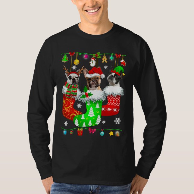 Christmas Socks Pajama French Bulldog Dog Puppy Lo T-Shirt (Front)