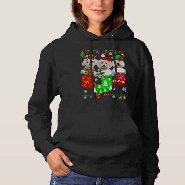 Christmas Socks Pajama Maltese Dog Puppy Lover Hoodie (Front)