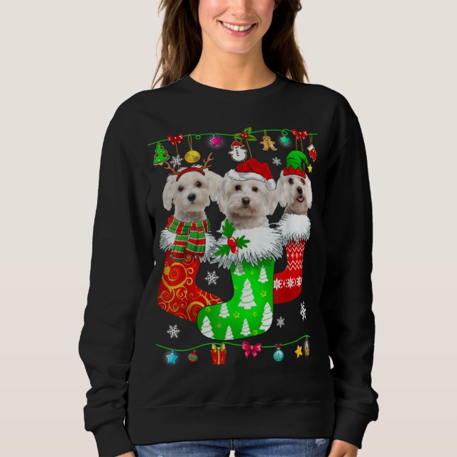 Christmas Socks Pajama Maltese Dog Puppy Lover Sweatshirt (Front)