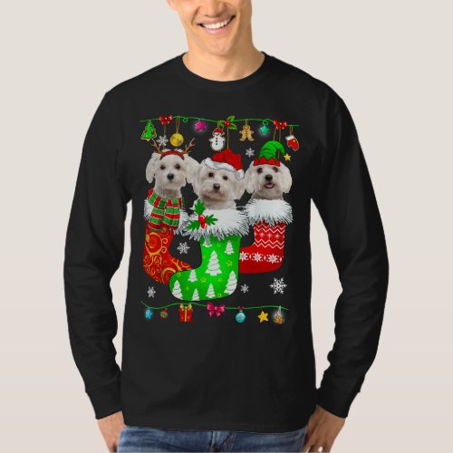 Christmas Socks Pajama Maltese Dog Puppy Lover T_Shirt