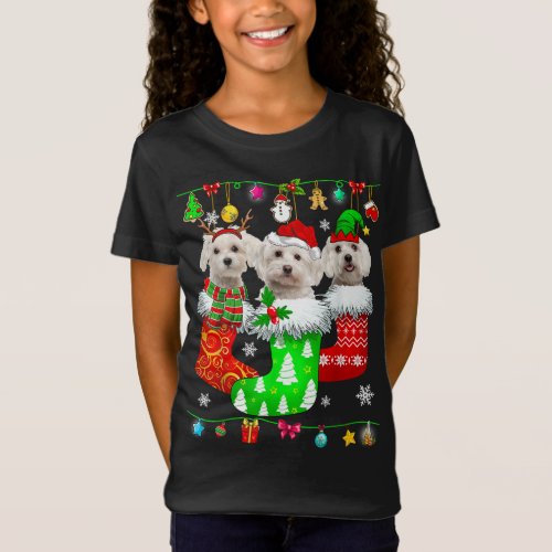 Christmas Socks Pajama Maltese Dog Puppy Lover T_Shirt