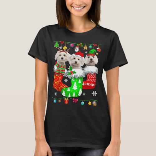 Christmas Socks Pajama Maltese Dog Puppy Lover T_Shirt