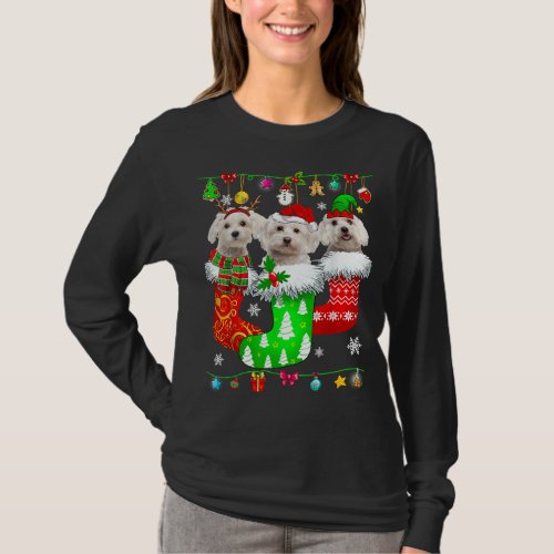 Christmas Socks Pajama Maltese Dog Puppy Lover T_Shirt