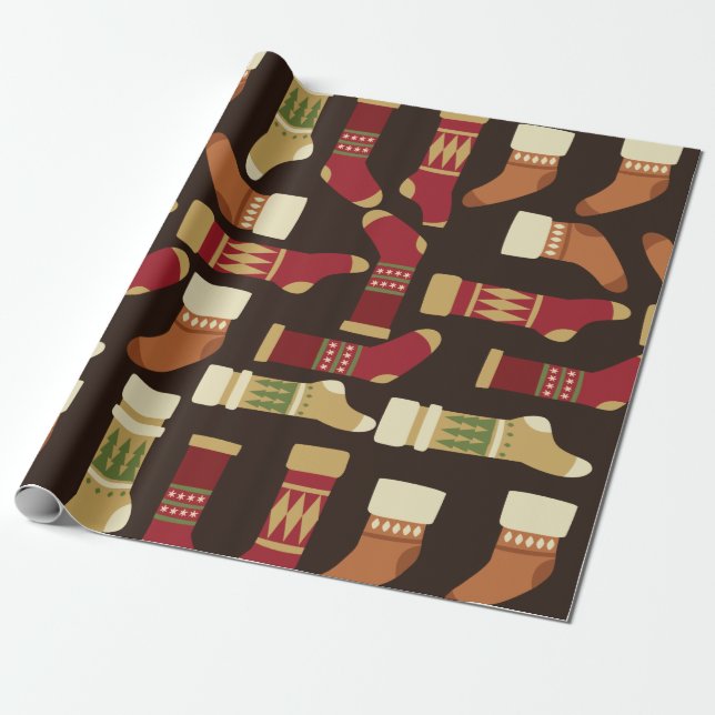 Christmas Socks Pattern Wrapping Paper (Unrolled)