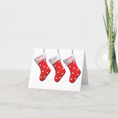 Christmas socks red white snowflakes holiday card