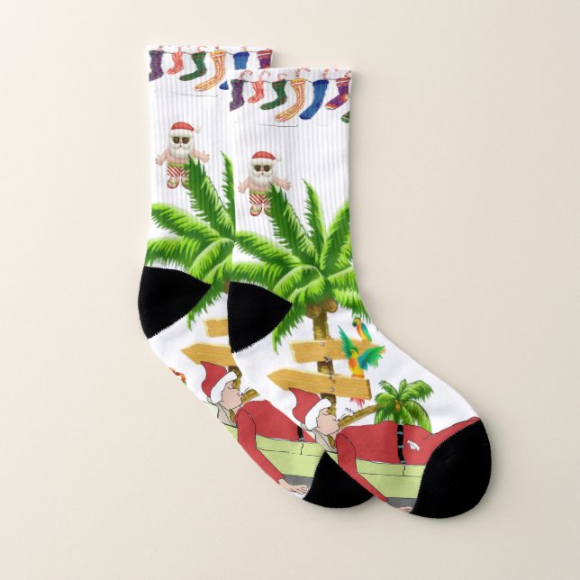Christmas Socks, Summer Beach Santa Socks (Pair)