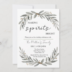 Christmas Soft Pastel Wreath and Leaves Invitation