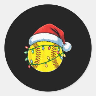 Christmas Softball Ball Santa Hat Softball Xmas Li Classic Round Sticker