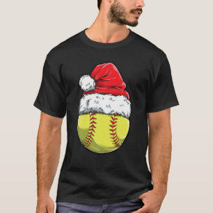 Christmas Softball Ball Santa Hat Xmas Girls T-Shirt