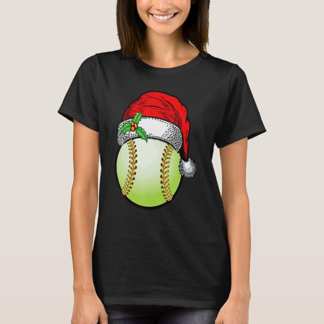 Christmas Softball Ball Santa Hat Xmas Sport For B T-Shirt (Front)