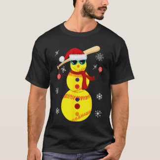 Christmas Softball Bat Snowman Santa Snowflake Gir T-Shirt