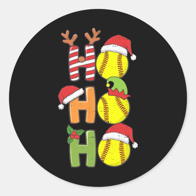 Christmas Softball Ho Ho Ho Softball Xmas Sport Me Classic Round Sticker (Front)