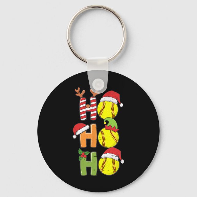 Christmas Softball Ho Ho Ho Softball Xmas Sport Me Keychain (Front)