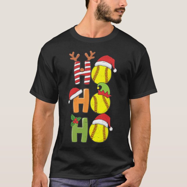 Christmas Softball Ho Ho Ho Softball Xmas Sport Me T-Shirt (Front)