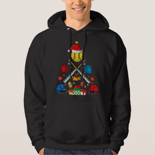 Christmas Softball Lover Xmas Tree Ball Santa Paja Hoodie