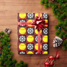 Christmas Softball Red and Black Snowflake Pattern