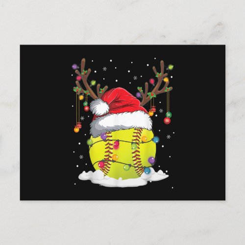 Christmas Softball Reindeer Funny Santa Hat Xmas K Postcard
