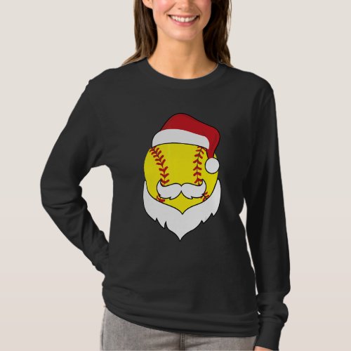 Christmas Softball Santa Hat Beard Xmas Sport Boy  T_Shirt