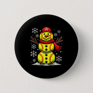 Christmas Softball Snowman Girls, Softball Christm Button