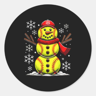 Christmas Softball Snowman Girls, Softball Christm Classic Round Sticker