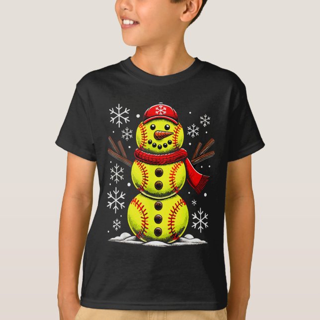 Christmas Softball Snowman Girls, Softball Christm T-Shirt (Front)