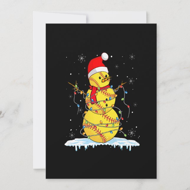 Christmas Softball Snowman Santa Xmas Lights for B Holiday Card (Front)